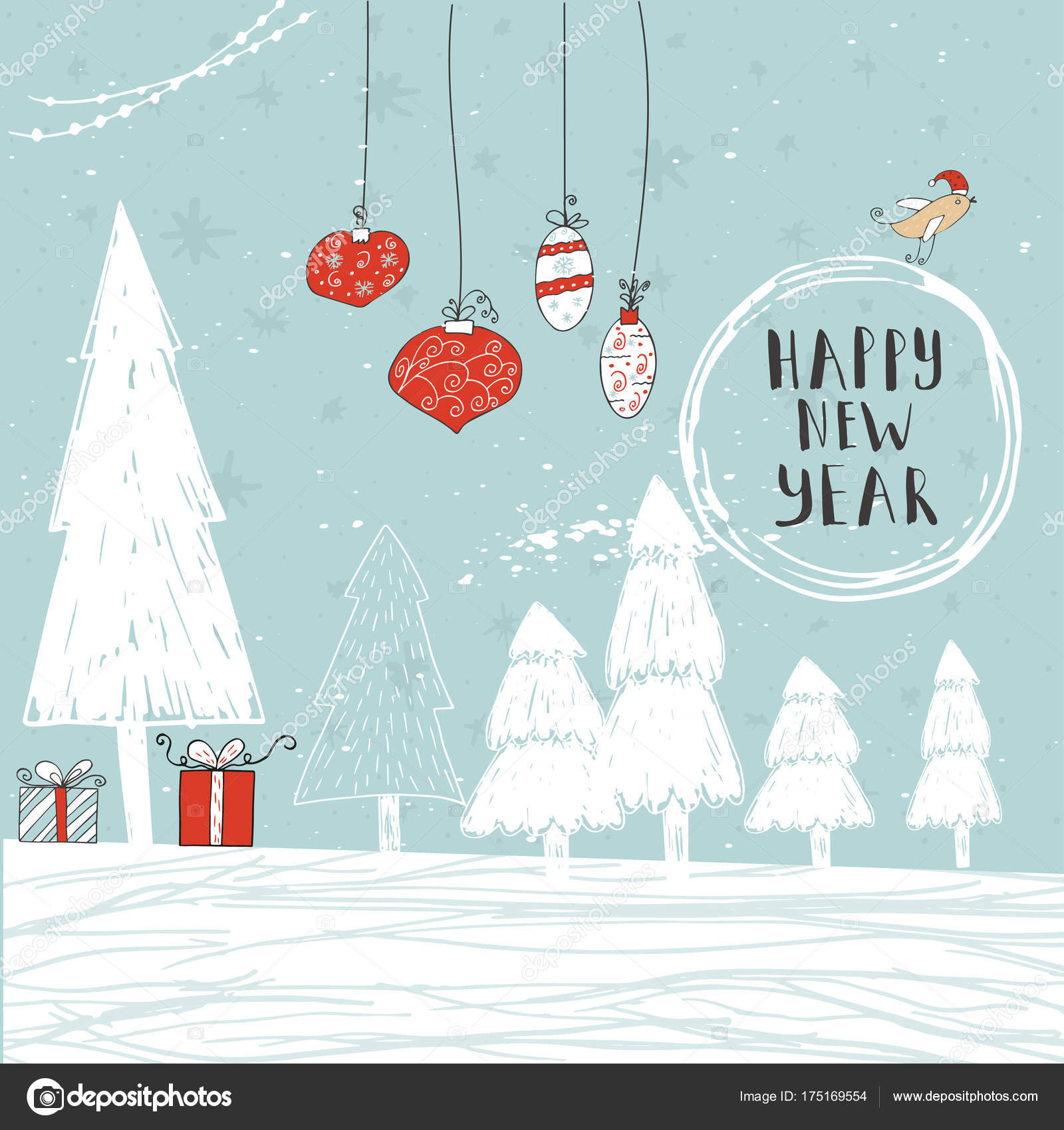 Christmas Card Text Tree Presents Winter Background Snow Christmas Card Text Tree Presents