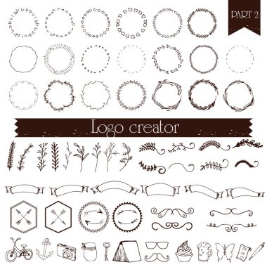 Mükemmel kendi logo tasarım elle çizilmiş logosu öğeleri. Logo şablonlar. Logo tasarım arka plan üzerinde izole ve kullanımı kolay. Vektör çizim