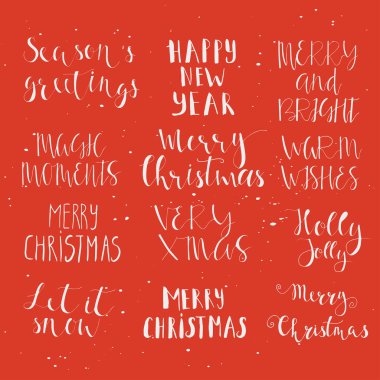 Harika ve eşsiz el yazısı Noel tatil tebrik kartları için istiyor. Handdrawn yazı. Noel ve yeni yıl kartı tasarım öğeleri.