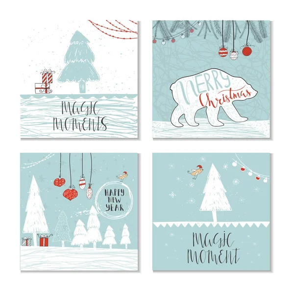 Conjunto de tarjetas de felicitación de Navidad — Vector de stock