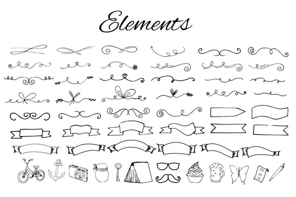 Elementi Del Logo Disegnati Mano Con Frecce Nastri Allori Distintivi — Vettoriale Stock