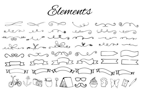 Элементы Логотипа Ручной Работы Стрелками Лентами Лаврами Значками Квадратами Кружками — стоковый вектор