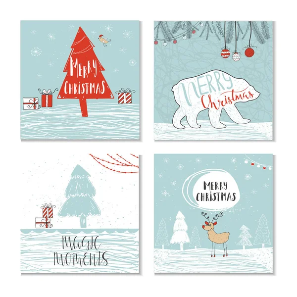 Conjunto de tarjetas de felicitación de Navidad — Vector de stock