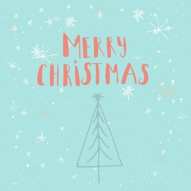 Mutlu Noeller, mutlu yeni yıl metin etiketi kar ve kar taneleri bir kış zemin üzerine. Tebrik kartı şablonu. Neşeli Noel poster teklif ile. T-shirt tasarımı, kart tasarımı veya ev dekorasyonu öğesi. Vektör tipografi