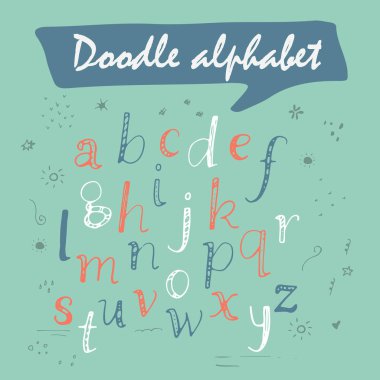 Vektör alfabe. Elle çizilmiş doodle harfler. Bir fırça ile yazılı alfabenin harfleri.