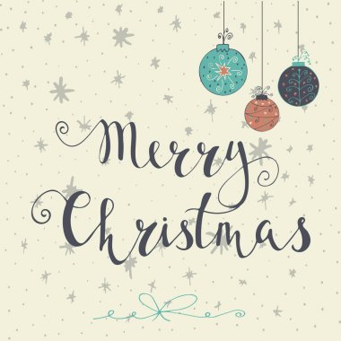 Kar ve kar taneleri bir kış zemin üzerine neşeli Noel metin etiketi. Tebrik kartı şablonu. Neşeli Noel poster teklif ile. T-shirt tasarımı, kart tasarımı veya ev dekorasyonu öğesi. Vektör tipografi