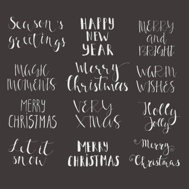 Harika ve eşsiz el yazısı Noel tatil tebrik kartları için istiyor. Handdrawn yazı. Noel ve yeni yıl kartı tasarım öğeleri.
