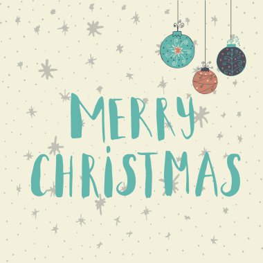 Kar ve kar taneleri bir kış zemin üzerine neşeli Noel metin etiketi. Tebrik kartı şablonu. Neşeli Noel poster teklif ile. T-shirt tasarımı, kart tasarımı veya ev dekorasyonu öğesi. Vektör tipografi