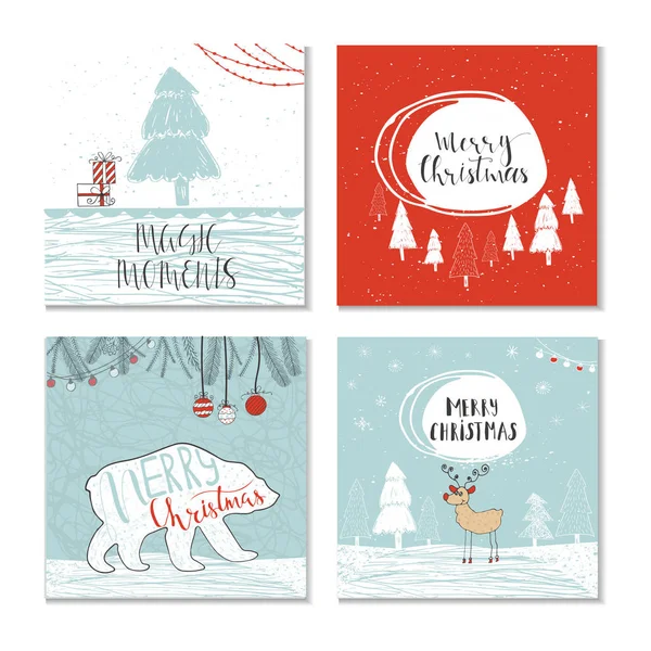 Conjunto de tarjetas de felicitación de Navidad — Vector de stock