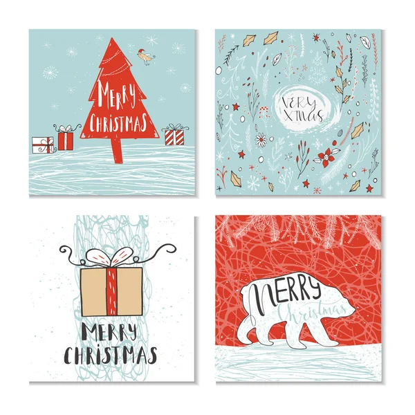 Conjunto de tarjetas de felicitación de Navidad — Vector de stock