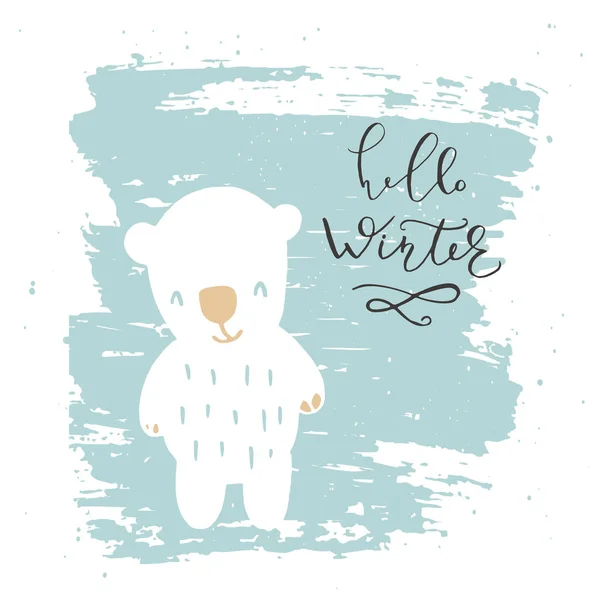 Αστεία Πολική Αρκούδα Χέρι Γράμματα Quote Γεια Σας Χειμώνα Στο — Διανυσματικό Αρχείο
