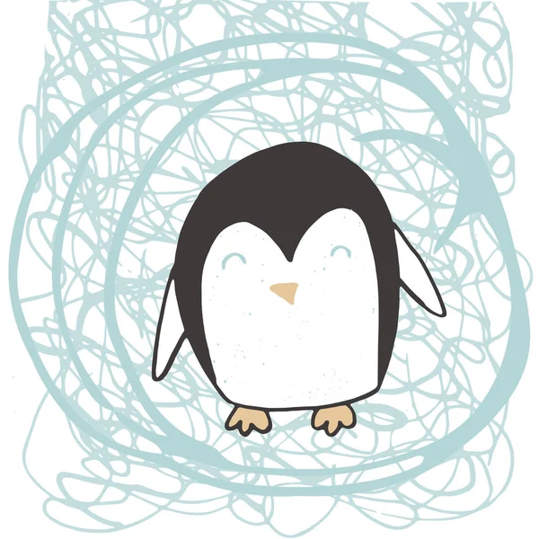 Vtipné Tučňák Zasněžené Pozadí Roztomilý Vektorové Ilustrace Pro Kartu Plakát — Stockový vektor