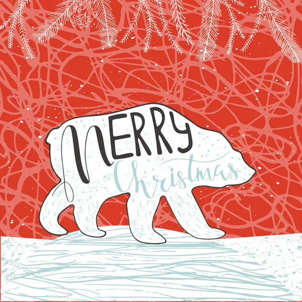 Weihnachtsillustration Mit Handgezeichneten Schriftzügen Lustiger Eisbär Mit Zitat Frohe Weihnachten — Stockvektor