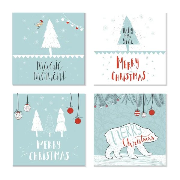 Conjunto de tarjetas de felicitación de Navidad — Vector de stock