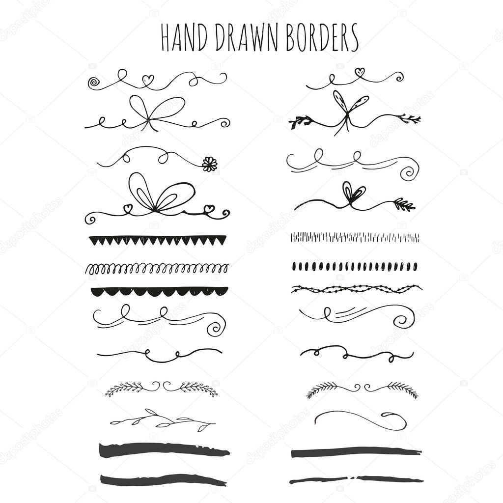 Collection of hand drawn borders. 