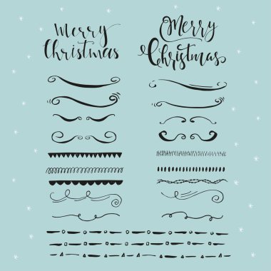 Yazı ile elle çizilmiş Noel sınırları topluluğu. Şirin ve benzersiz mürekkep swirls ve bölücüler tasarımınız için. Vektör.