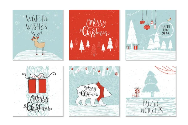 Set Lindas Tarjetas Regalo Navidad Con Presupuesto Feliz Navidad Alegres — Vector de stock