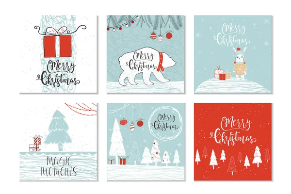 Set Lindas Tarjetas Regalo Navidad Con Presupuesto Feliz Navidad Alegres — Vector de stock