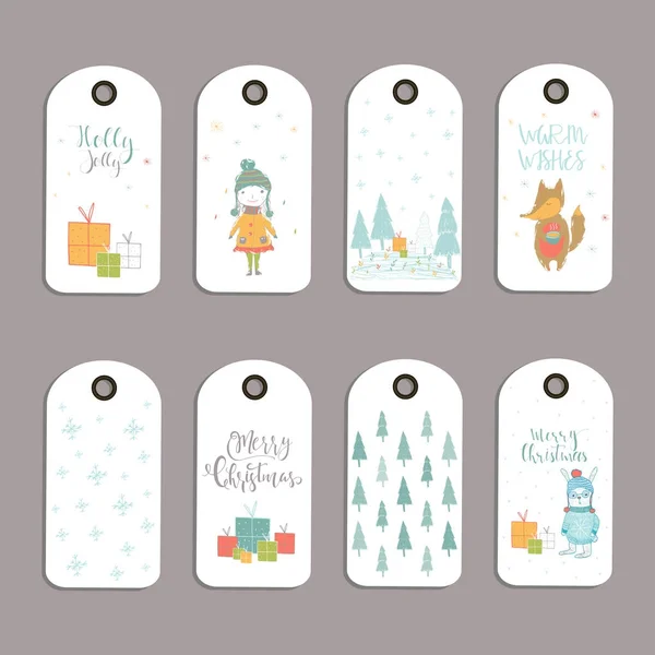 Set Lindas Etiquetas Regalo Navidad Tarjetas Con Letras Feliz Navidad — Vector de stock