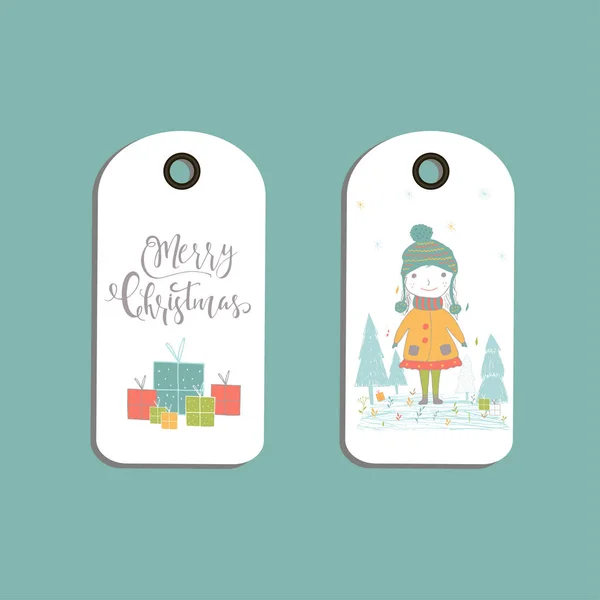 かわいいクリスマス プレゼント用タグ メリー クリスマス プリセット ツリー 雪の結晶をレタリングとカードのセット 簡単な編集可能なテンプレート 完璧なイラストのポストカード ポスター — ストックベクタ