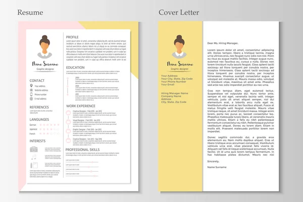 Feminine resume and cover letter with infographic design. Stylish CV set for women. Clean vector.