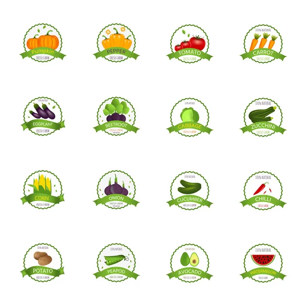 Collection Insignes Logos Étiquettes Avec Des Légumes Sains Réalistes Tels — Image vectorielle