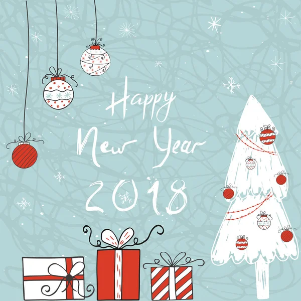 素敵でユニークな手書きのクリスマス グリーティング カード 招待状 バナー 手描きのレタリング 幸せな新しい年 2018年デザイン要素 — ストックベクタ