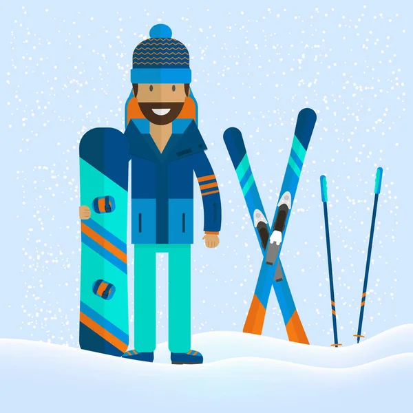 Fondo Deportivo Invierno Con Carácter Esquí Equipo Snowboard Diseño Estilo — Vector de stock