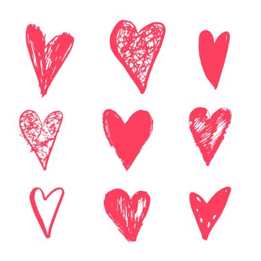 Kalplerin koleksiyonu ile güzel Sevgililer günü hediye kartı. Hat sanatı hocası, baskı, poster, davet, parti dekorasyon için elle çizilmiş tasarım öğeleri. Vektör.