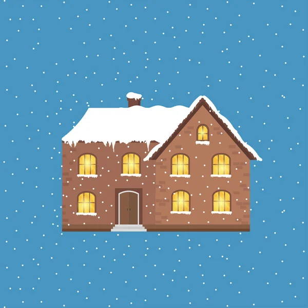 Фон Зимним Домом Белыми Снежинками Современная Праздничная Иллюстрация Уютным Домом — стоковый вектор