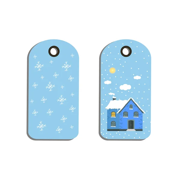 Étiquettes Étiquettes Badges Avec Fond Noël Maison Hiver Flocons Neige — Image vectorielle