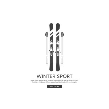 Kış spor simgeler koleksiyonu. Kayak ve snowboard ekipman düz stil tasarımında ayarlayın. Ski resort resim, dağ aktiviteleri, vektör çizim öğeleri