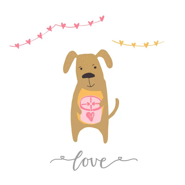 Lovely Valentines Day Gift Card Dog Hearts Lettering Love Calligraphy — Stock Vector