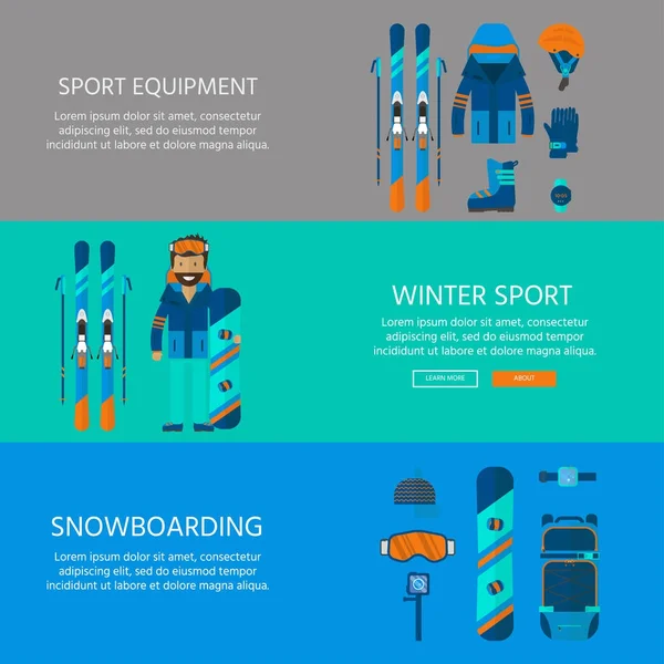 Colección Iconos Deportes Invierno Equipo Esquí Snowboard Diseño Plano Elementos — Archivo Imágenes Vectoriales
