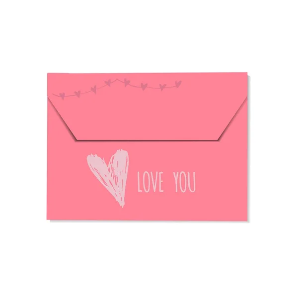 Bella Carta Regalo San Valentino Con Busta Cuore Amore Lettering — Vettoriale Stock
