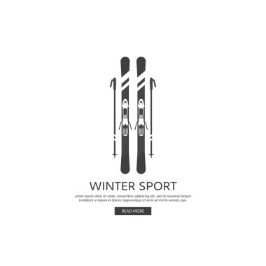 Kış spor simgeler koleksiyonu. Kayak ve snowboard ekipman düz stil tasarımında ayarlayın. Ski resort resim, dağ aktiviteleri, vektör çizim öğeleri.