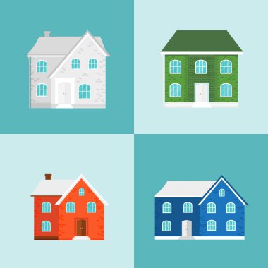 Rahat ev, ev, yazlık, metin için yer ile arka plan topluluğu. Bahar modern binalar. Düz tasarım kentsel peyzaj.