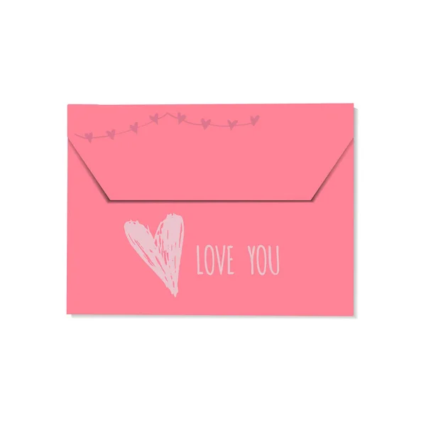 Bella Carta Regalo San Valentino Con Busta Cuori Amore Lettering — Vettoriale Stock