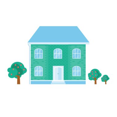 Rahat ev, ev, yazlık ve ağaçlar ile modern simgesi. Akıllı Bina pastel renk ile. Düz tasarım kentsel peyzaj.