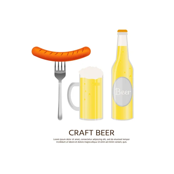 标志与啤酒瓶 带有酒精饮料的矢量图标 麦啤酒 工艺啤酒 — 图库矢量图片