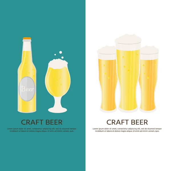 海报或横幅, 啤酒瓶, 杯子, 眼镜。矢量图标 w — 图库矢量图片