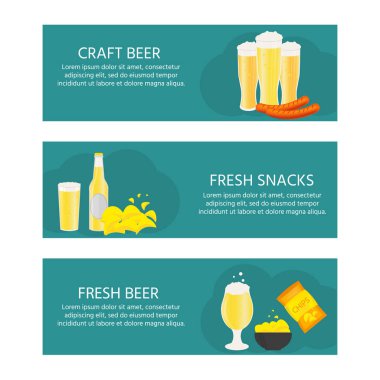 Gorizontal poster, bira şişesi, kupalar, gözlük, potat ile banner
