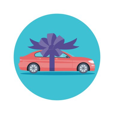 Poster kırmızı makine ve kurdele ile. Araba hediye kavram ya da presenta