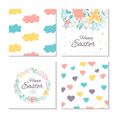 Koleksiyon 4 Paskalya kartı, afiş arka plan, şablonla