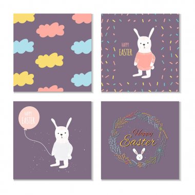 Koleksiyon 4 Paskalya kartı, afiş arka plan, şablonla