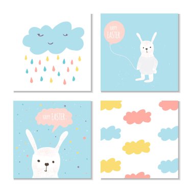 Koleksiyon 4 Paskalya kartı, afiş arka plan, şablonla