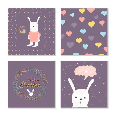 Koleksiyon 4 Paskalya kartı, afiş arka plan, şablonla