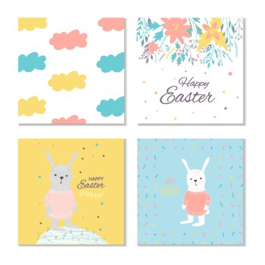 Koleksiyon 4 Paskalya kartı, afiş arka plan, şablonla
