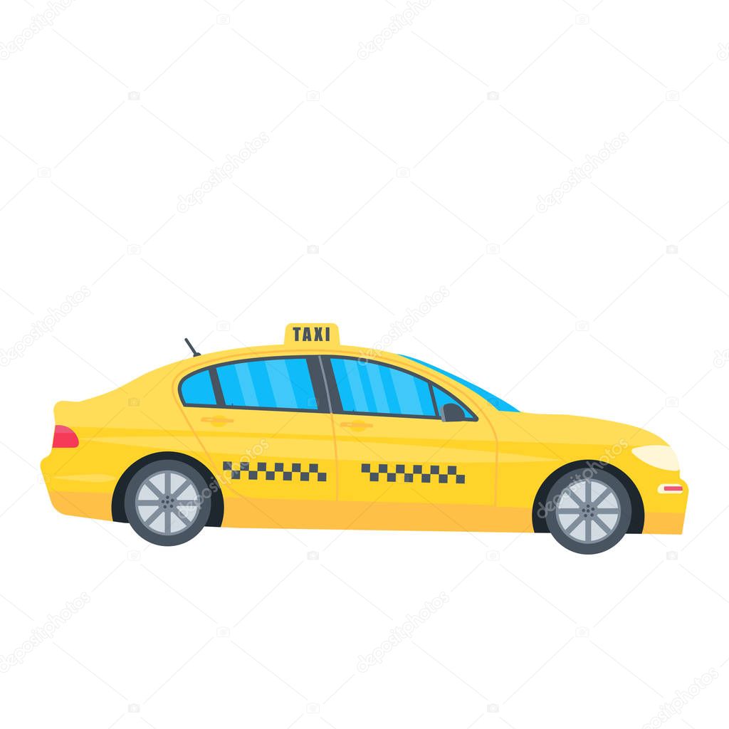 Poster with the machine yellow cab isolated on white background.