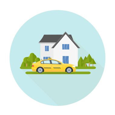 Makine sarı taksi ve eko ev.